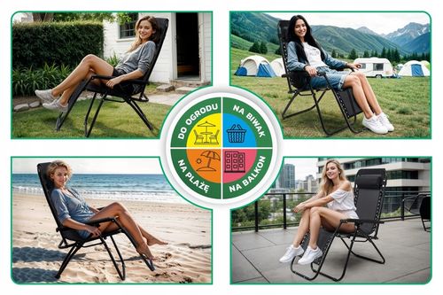 LEŻAK OGRODOWY Z PODNÓŻKIEM, ZAGŁÓWKIEM I STOLIKIEM NA NAPOJE ZERO GRAVITY na Arena.pl