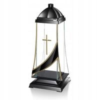 Znicz znicze czarna kapliczka ze wstęgą lustro 37CM SZKLANE ZNICZE LED