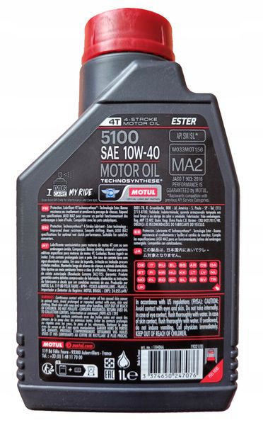 Olej MOTUL 5100, 10W40, Ester 4T MA2 - 1L zdjęcie 2