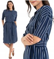 Sukienka Damska Midi Wiskozowa Elegancka na Lato Paski Granatowy MORAJ 4XL
