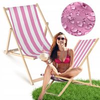 RÓŻOWY LEŻAK OGRODOWY W PASKI ROZKŁADANY DREWNINY Producent Leżaków Allbag