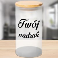 Pojemnik szklany 750 ml z drewnianą bambusową przykrywką z Twoim nadrukiem