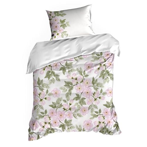 Pościeli z satyny bawełnianej NIKA 160X200 70X80X2 kwiaty biała na Arena.pl