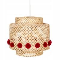 LAMPA WISZĄCA BAMBUSOWA Z POMPONAMI AŻUROWYM KLOSZEM ŚR 40 CM LIBY BAMB