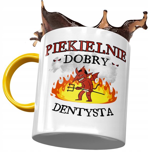 Kubek Żółty Dla Dentysty Piekielnie Dobry Prezent Z Nadrukiem Ze Zdjęciem zdjęcie 1