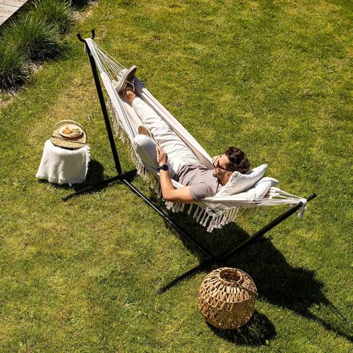 Hamak ogrodowy brazylijski z frędzlami boho Bari z regulowanym stelażem na Arena.pl