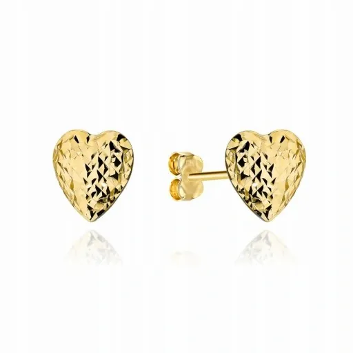 ZŁOTE KOLCZYKI SERCA SERDUSZKA DIAMENTOWANE 585 NA PREZENT zdjęcie 6