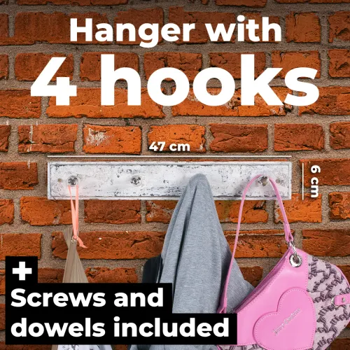 Biały Wieszak John Paddle z 4 Haczykami z Litego Drewna Sosnowego w stylu antycznego loftu industrialnego Uniwersalny na Arena.pl