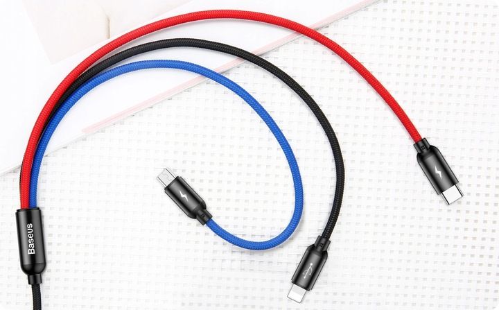 BASEUS MOCNY KABEL USB PRZEWÓD 3W1 DO IPHONE MICRO TYP-C USB-C 3.5A 30CM zdjęcie 6
