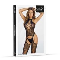 bodystocking koronkowy z sznurowaniem softline 2066 czarny one size