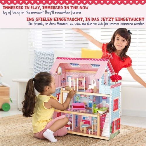 Drewniany domek dla lalek ze światłem LED, 60,5 x 71 x 32,5 na Arena.pl