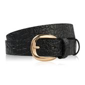 pasek damski skórzany 110 cm do spodni wąski czarny croco złota klamra