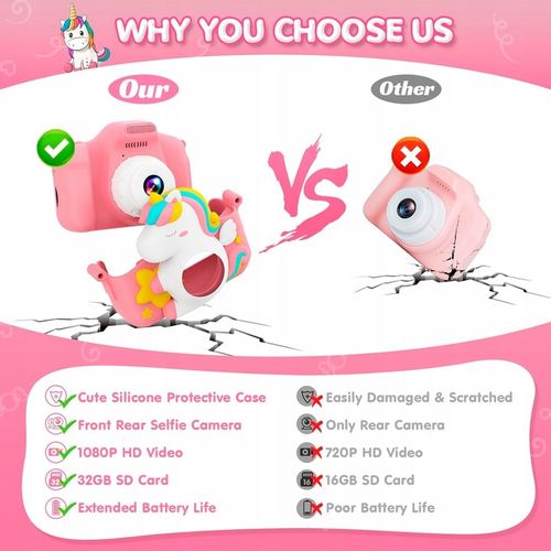 APARAT CYFROWY DLA DZIECI Dziecka Fotograficzny RÓŻOWY JEDNOROŻEC na Arena.pl