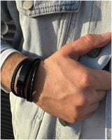 Bransoletka MĘSKA SKÓRZANA z GRAWEREM czarna STAL prezent GRAWER GRATIS