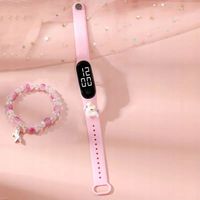 ELEKTRONICZNY RÓŻOWY ZEGAREK Z JEDNOROŻCEM I BRANSOLETKĄ DLA DZIEWCZYNKI
