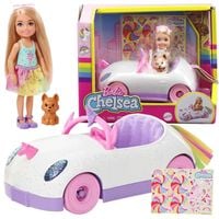 TĘCZOWY ZESTAW LALKA CHELSEA BARBIE + AUTKO PIESEK MATTEL NA PREZENT