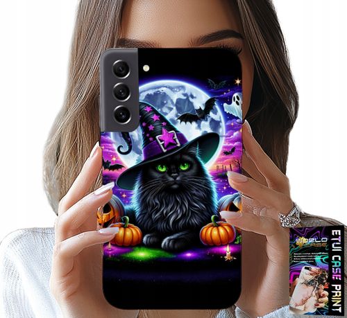 ETUI DO SAMSUNG GALAXY S21 FE - CZARNY KOTEK HALLOWEEN SALEM DYNIA WZORY na Arena.pl