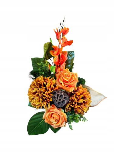 Stroik na cmentarz RÓŻE, komplet z flakonem CHRYZANTEMY bukiet do wazonu na Arena.pl