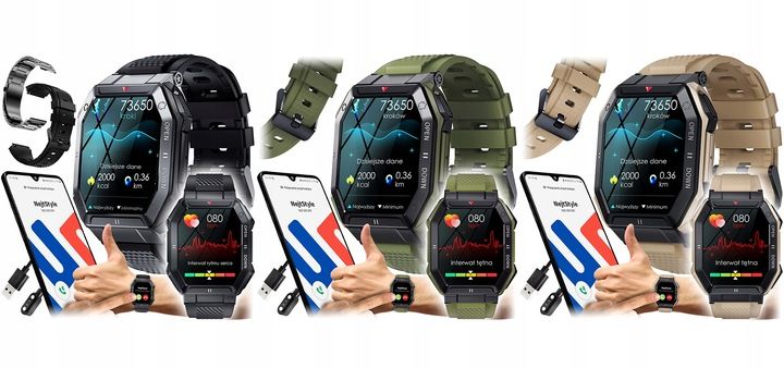 SMARTWATCH ZEGAREK MĘSKI MILITARNY ROZMOWY WIELOFUNKCYJNY POMIARY MENU PL zdjęcie 8