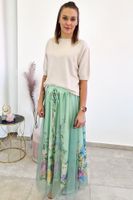 Beżowa Sweterkowa Bluzka Damska z Krótkim Rękawem UNI