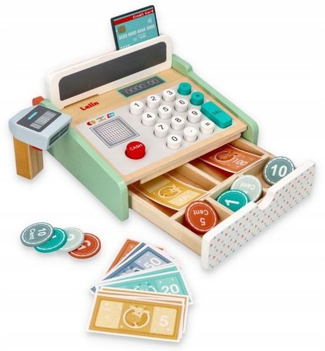 Drewniana kasa fiskalna ze skanerem Do przedszkola Do sklepu Dla dziecka na Arena.pl