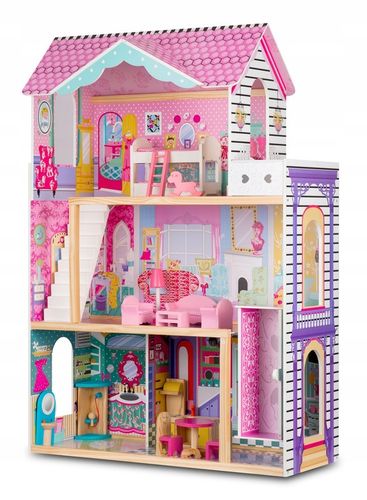 XXL DUŻY DREWNIANY RÓŻOWY DOMEK DLA LALEK MEBLE WINDA AKCESORIA LED na Arena.pl