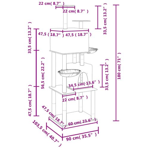 Drapak dla kota, z sizalowymi słupkami, jasnoszary, 180 cm na Arena.pl