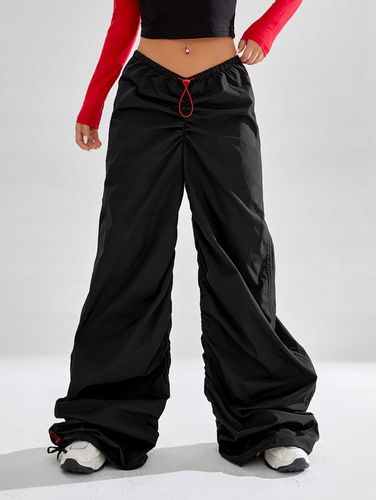 SPODNIE PARACHUTE MARSZCZONE ZE ŚCIĄGACZEM W PASIE I NOGAWKACH SHEIN S na Arena.pl