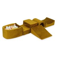 Piankowy plac zabaw z mostkiem i z basenem micro Velvet złoty + 100 piłek (jasny złoty, beżowy, perła, różowe złoto)