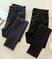 SPODNIE Damskie - NA GUZIKI - JEANS - HIT