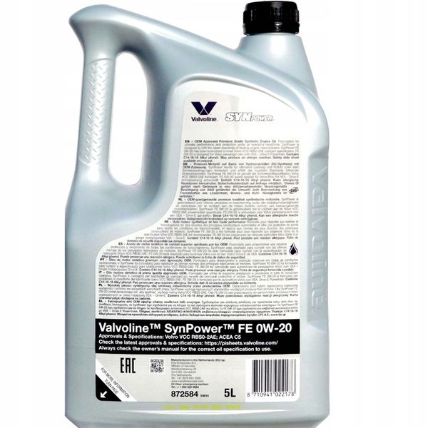 Valvoline Olej SYNPOWER FE 0W20 5L zdjęcie 2
