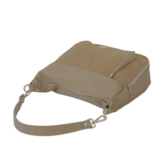 Skórzana torebka z zamszowym akcentem - Beżowa na Arena.pl