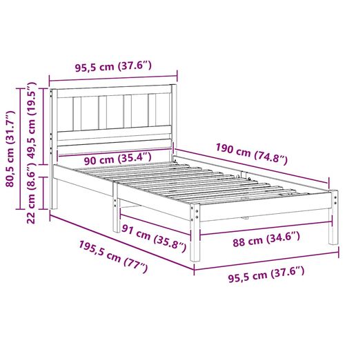Ramka łóżka Z zagłówkiem Biały 90 x 190 cm Lite drewno sosnowe na Arena.pl