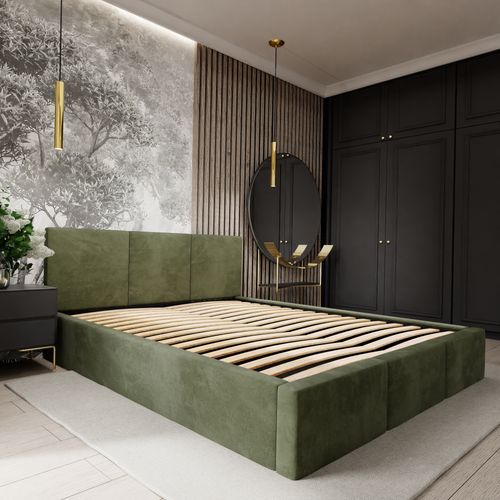 ŁÓŻKO TAPICEROWANE DO SYPIALNI 160x200 ŁÓŻKO PODWÓJNE Z POJEMNIKIEM KHAKI na Arena.pl