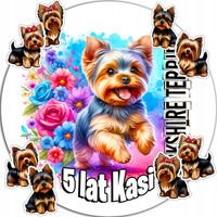 OPŁATEK NA TORT 20CM - PSY Yorkshire Terrier URODZINOWE + IMIĘ 15CM 18CM