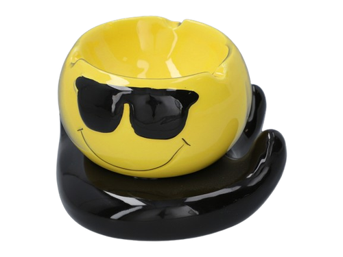 Żółta Ceramiczna Popielniczka Buźka z Okularach- Emoji z Charakterem na Arena.pl