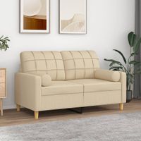 2-osobowa sofa z poduszkami, kremowa, 120 cm, tkanina