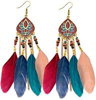 Wiszące Kolczyki Długie Piórka Pióra Boho Retro  F102_Mix