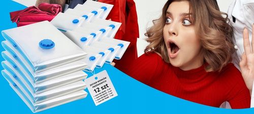 WORKI PRÓŻNIOWE Na Ubrania Pościel Torby, ZESTAW 12 SZTUK , 4 ROZMIARY na Arena.pl