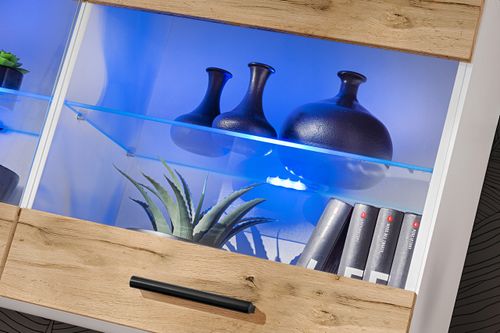 Pan Igiełka - Meblościanka do Salonu LED RGB Biały Dąb Wotan, Zestaw Mebli na Arena.pl