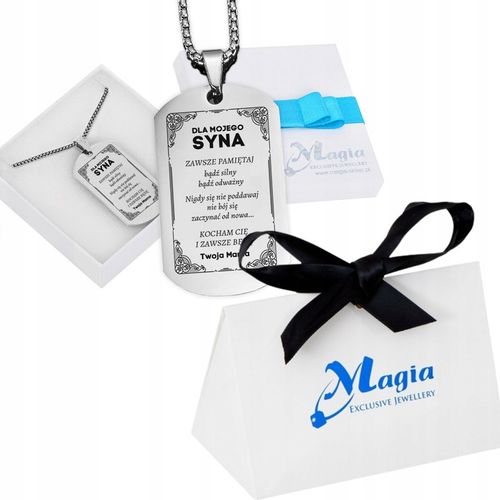 Srebrny Nieśmiertelnik Grawer Prezent dla Syna od Mamy Naszyjnik Męski BOX na Arena.pl