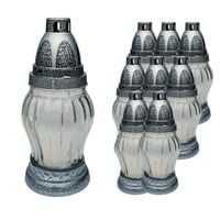 Chemix Znicz Szklany Lampion Owalny Srebrny 22cm 24H Palenia Zestaw 9Sztuk