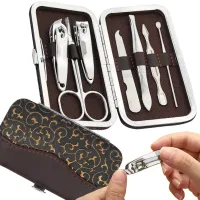 Zestaw do paznokci 7 elementów etui cążki przybornik manicure pedicure