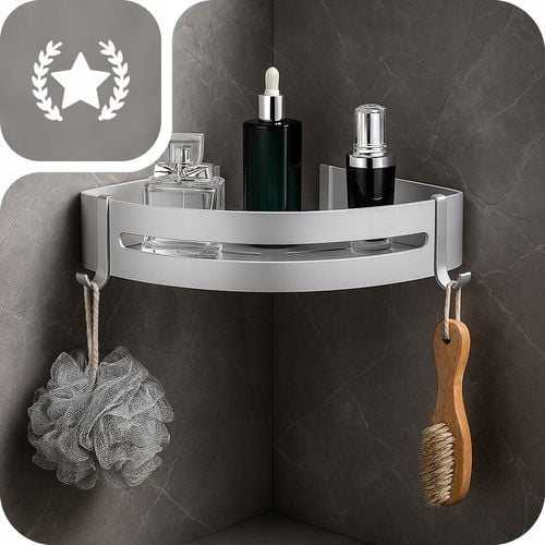 PÓŁKA WISZĄCA ŁAZIENKOWA NAROŻNA PÓŁKA POD PRYSZNIC ZESTAW HACZYKI LOFT na Arena.pl