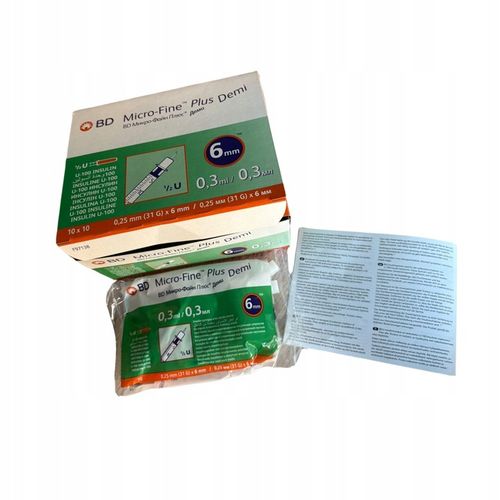 Strzykawki insulinowe 0,3 ml z igłą 6 mm BD Micro-Fine Plus Demi 100 szt. na Arena.pl