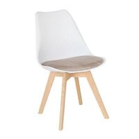 Nowoczesne Krzesło Skandynawskie do Jadalni i Kuchni 007W-BEV białe, z beżową welurową poduszką