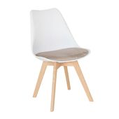 Nowoczesne Krzesło Skandynawskie do Jadalni i Kuchni 007W-BEV białe, z beżową welurową poduszką