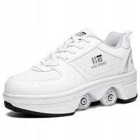 BUTOROLKI BUTY ROLKI Z KÓŁKAMI ROLKAMI PODŚWIETLANE 7-LED UNISEX BIAŁE r.42