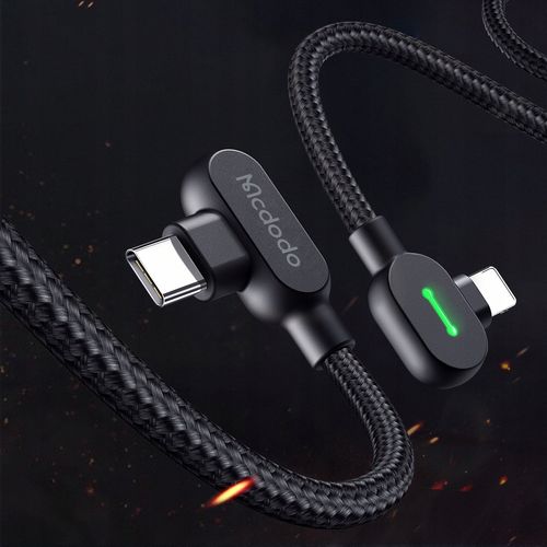 mcdodo kabel kątowy 90° usb-c lightning dwustronny do iphone 13 14 led 1m na Arena.pl