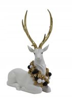 BIAŁY RENIFER LEŻĄCY 34,5 CM OZDOBA ŚWIĄTECZNA NA BOŻE NARODZENIE